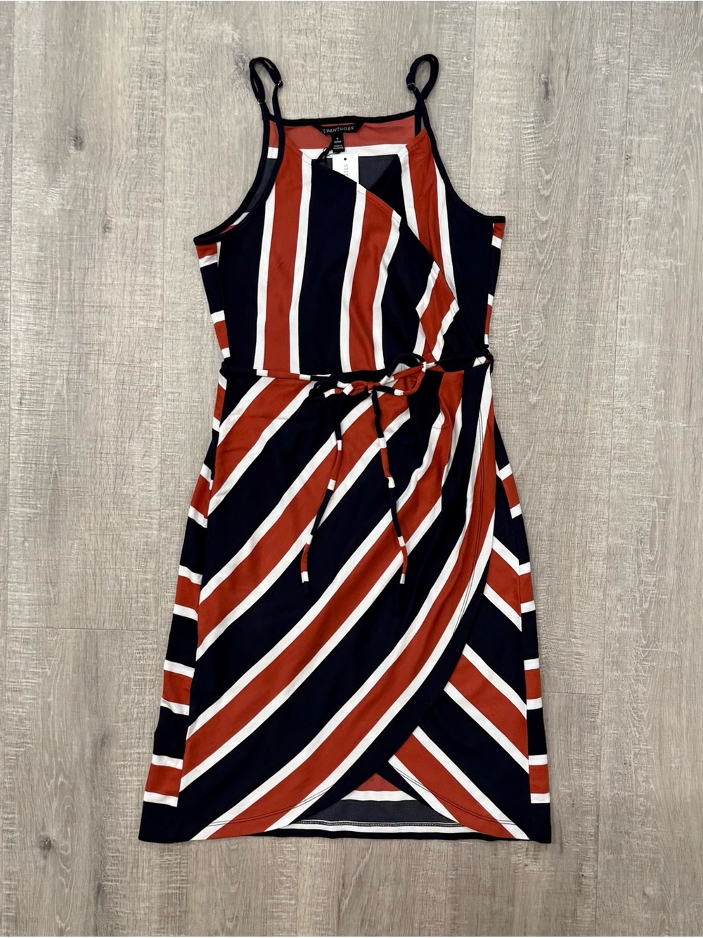 41 Hawthorne NWT V Neck Striped Faux Wrap Dress - M Petite